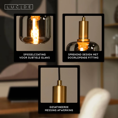 Lucide JOANET - Hanglamp - Ø 16 cm - 1xE27 - Fumé - USP